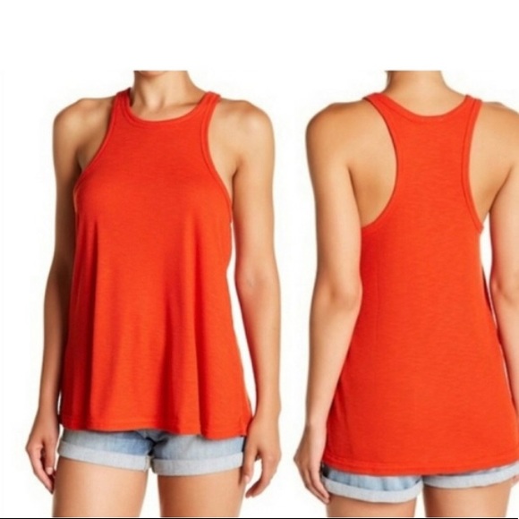 Free People Tops - Free People red orange rubbed racer back swing tee